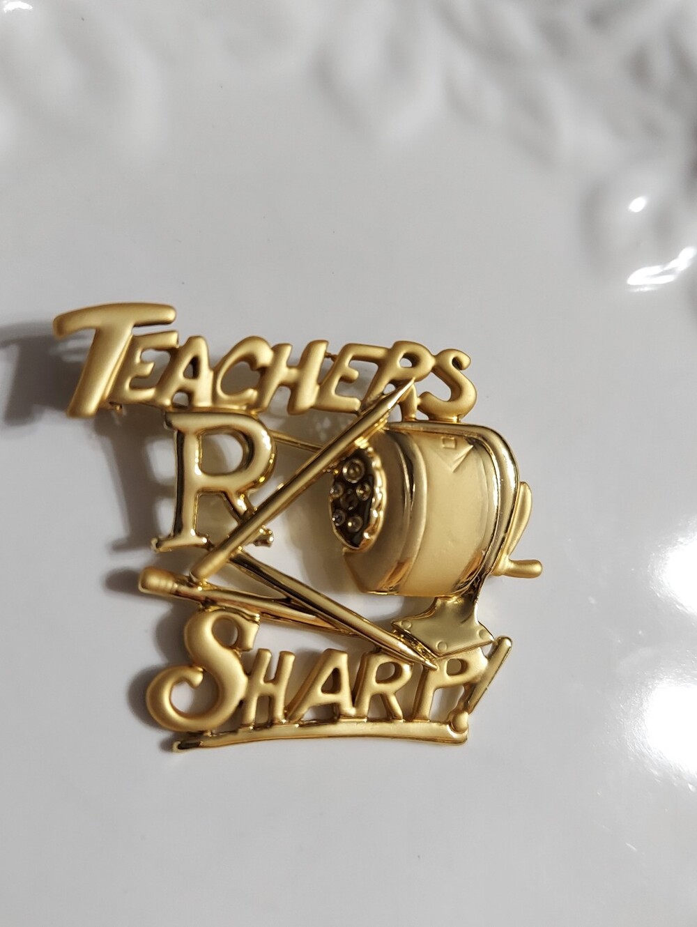 OAJC Vintage Textured Gold Tone/'Teacher's R Sharp' Brooch/Pin